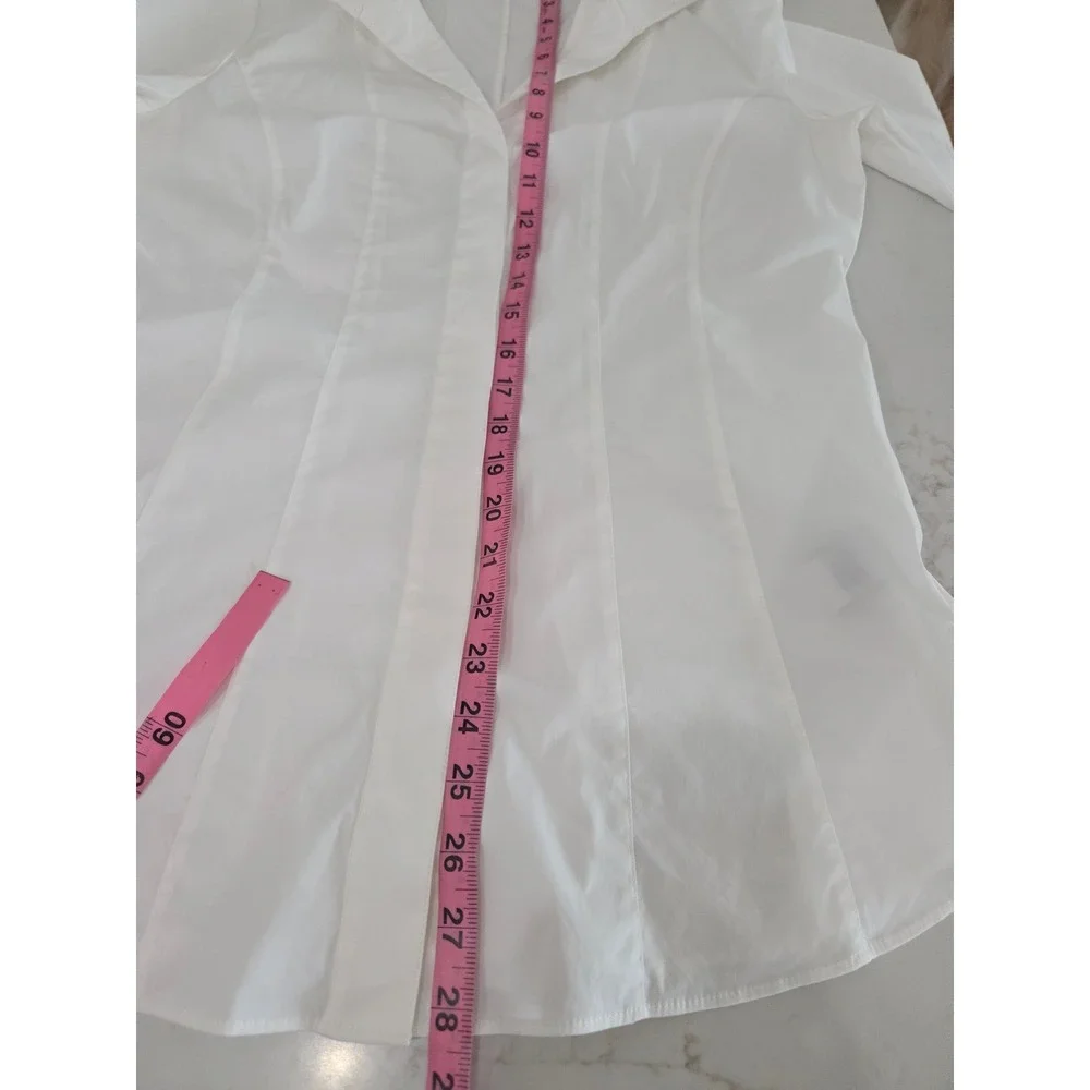Lafayette 148 Button Down Blouse Sz 6 White 3/4 Sleeve Stretch Cotton Old Money - Picture 10 of 11
